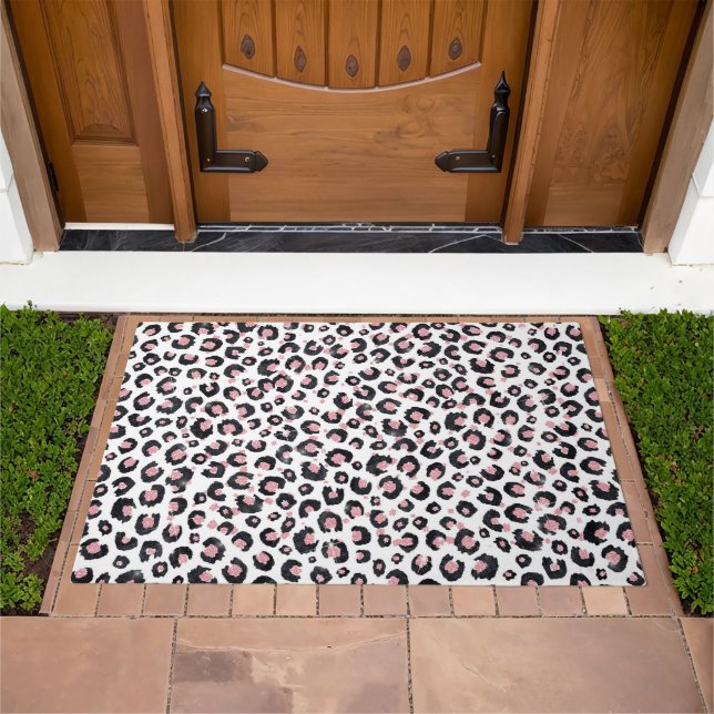 Elegant Rose Gold Black Leopard Pattern Doormat (Outdoor)