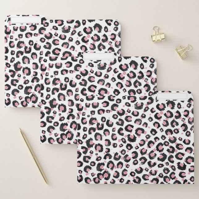 Elegant Rose Gold Black Leopard Pattern File Folder (Set)