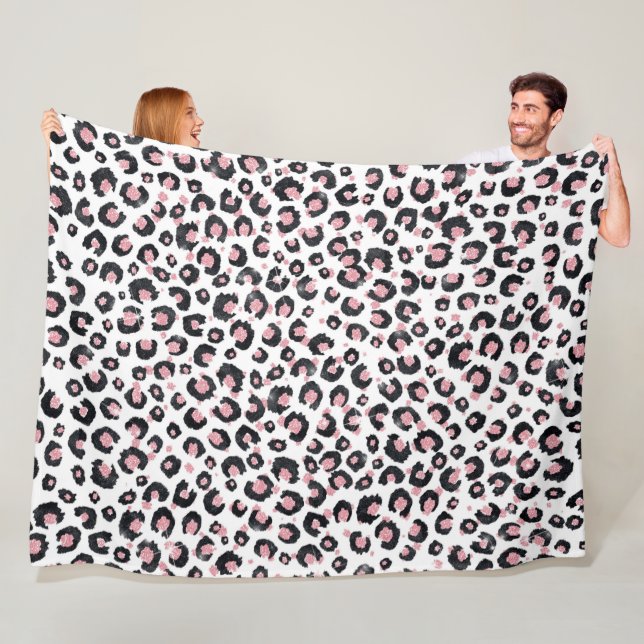 Elegant Rose Gold Black Leopard Pattern Fleece Blanket (In Situ)