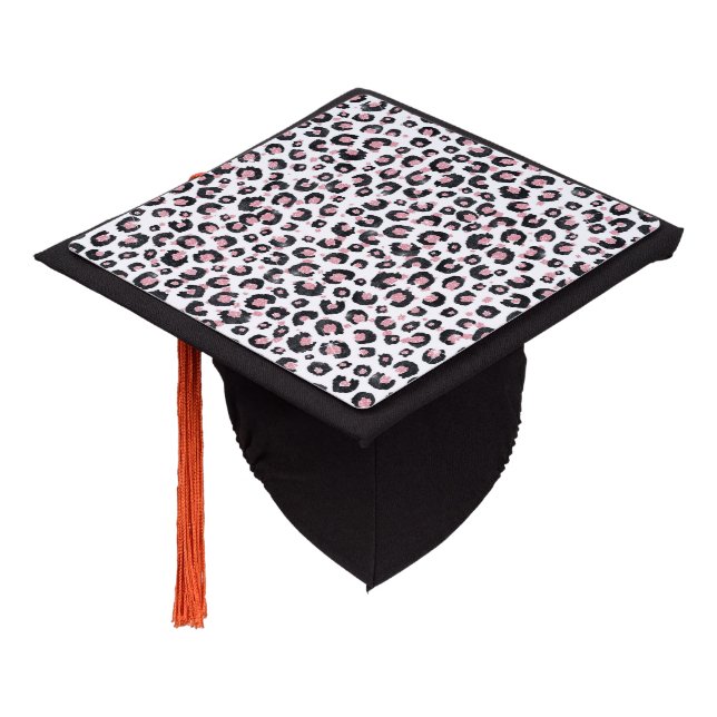 Elegant Rose Gold Black Leopard Pattern Graduation Cap Topper (Angled)