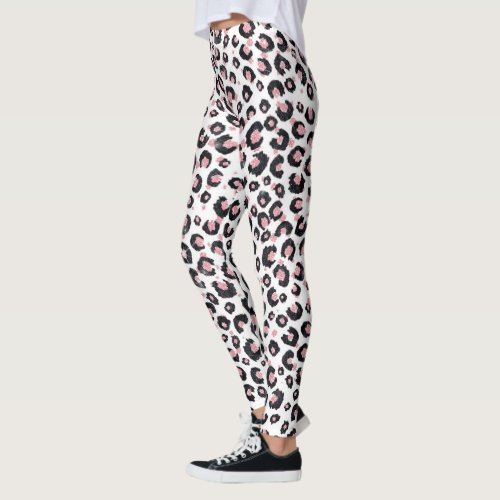 Elegant Rose Gold Black Leopard Pattern Leggings