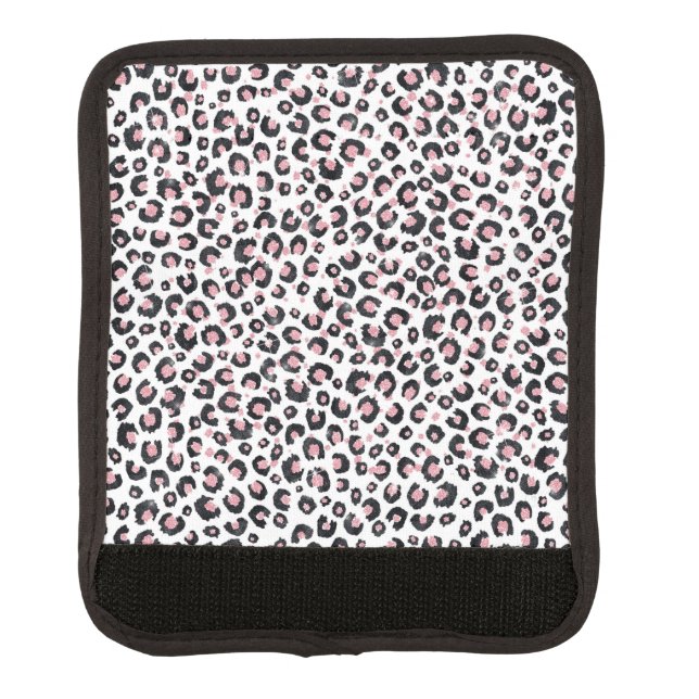 Elegant Rose Gold Black Leopard Pattern Luggage Handle Wrap (Front)