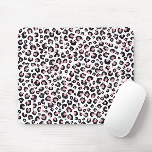 Elegant Rose Gold Black Leopard Pattern Mouse Pad (With Mouse)