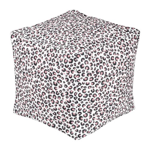 Elegant Rose Gold Black Leopard Pattern Pouf