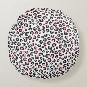 Elegant Rose Gold Black Leopard Pattern Round Pillow