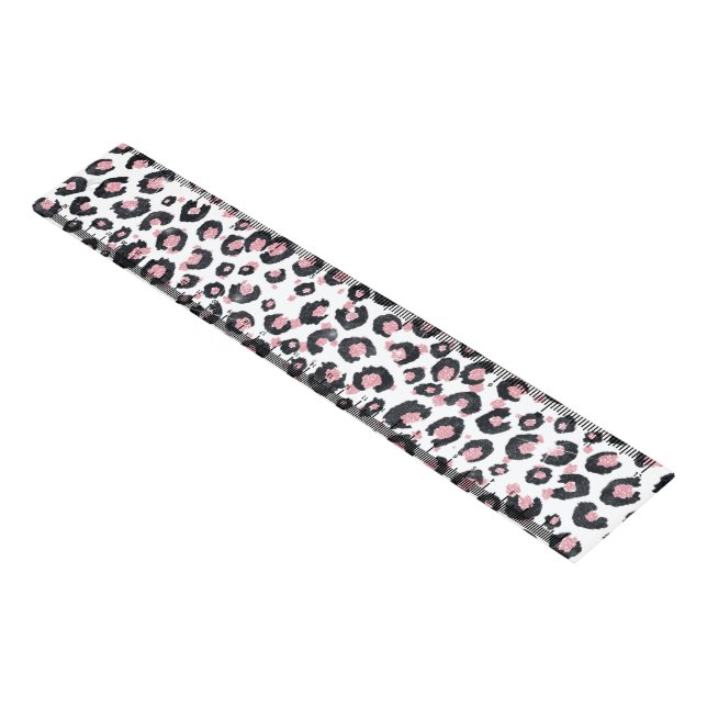 Elegant Rose Gold Black Leopard Pattern Ruler (Angled)