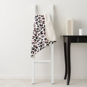 Elegant Rose Gold Black Leopard Pattern Sherpa Blanket