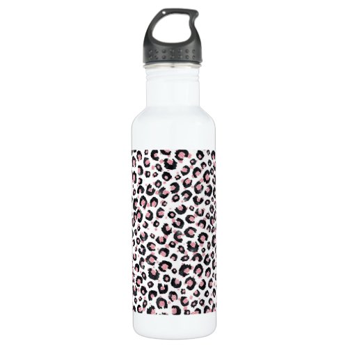 Elegant Rose Gold Black Leopard Pattern Stainless Steel Water Bottle