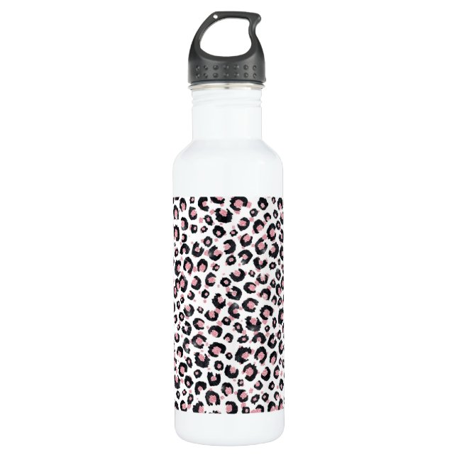 Elegant Rose Gold Black Leopard Pattern Stainless Steel Water Bottle (Front)
