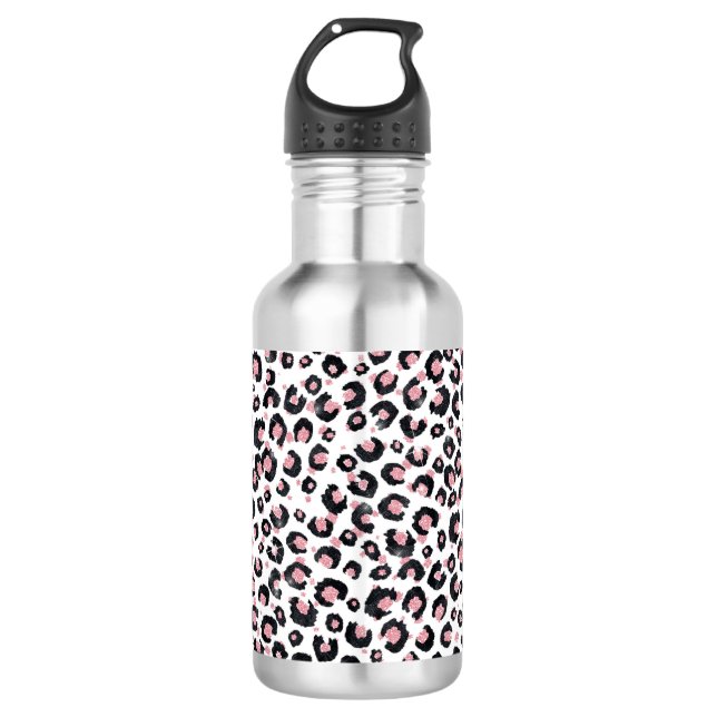 Elegant Rose Gold Black Leopard Pattern Stainless Steel Water Bottle (Front)