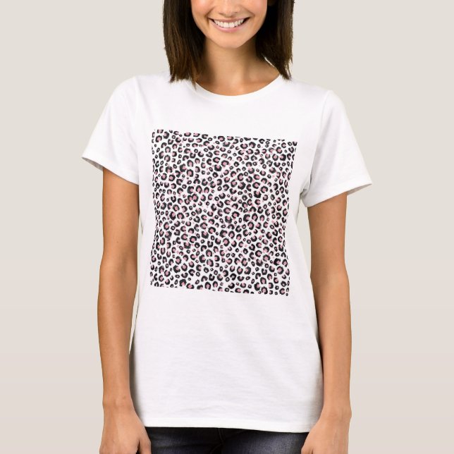 Elegant Rose Gold Black Leopard Pattern T-Shirt (Front)