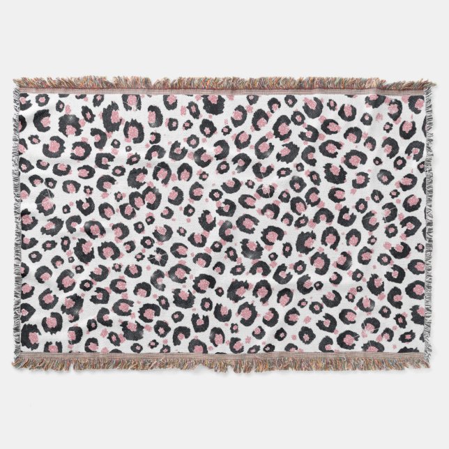 Elegant Rose Gold Black Leopard Pattern Throw Blanket (Front)