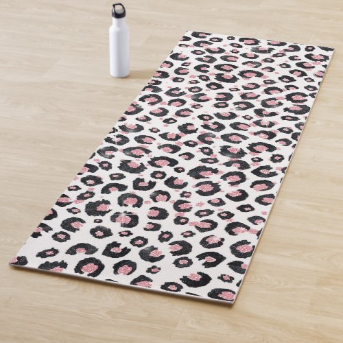 Elegant Rose Gold Black Leopard Pattern Yoga Mat