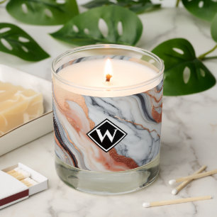 Elegant Rose Gold Black Marble Monogram Scented Candle