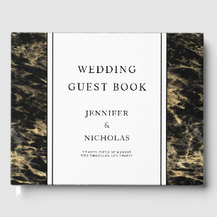 Elegant Rose Gold Black Marble Wedding Guest Book