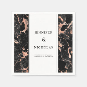 Elegant Rose Gold & Black Marble Wedding Napkins