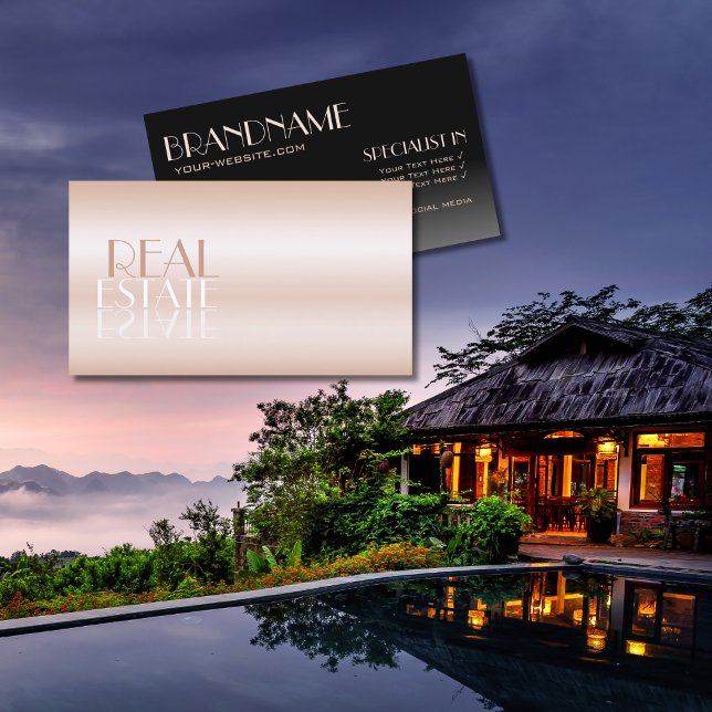 Elegant Rose Gold Black Mirror Font Professional Business Card (Creator Uploaded)