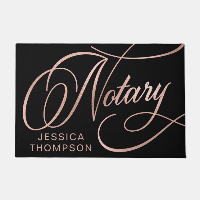 Elegant Rose Gold & Black Notary Loan Agent   Doormat (Front)