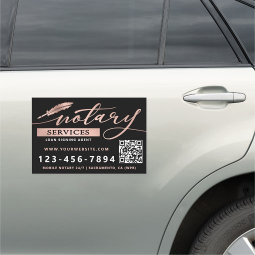 Elegant Rose Gold & Black Notary Services QR Code Car Magnet | Zazzle