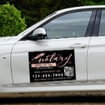 Elegant Rose Gold & Black Notary Services QR Code Car Magnet<br><div class="desc">Modern,  elegant Notary Services car magnet. Design features typography script ''notary services'' ,  vintage feather pen icon in trendy rose gold faux foil color,  your qr code,  website,  phone number and location. Perfect for Notary Public,  Notary Loan Signing Agent,  Mobile Notary etc.</div>
