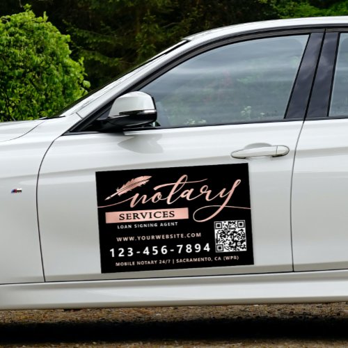 Elegant Rose Gold  Black Notary Services QR Code Car Magnet