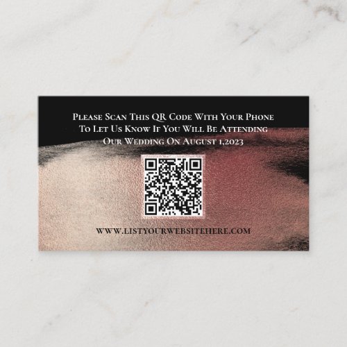 Elegant Rose Gold Black RSVP QR Code Response Card