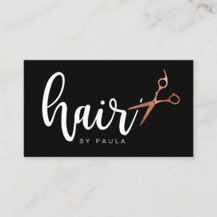 Elegant rose gold & black scissors hairstylist business card