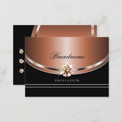 Elegant Rose Gold Black Sparkling Faux Rhinestones Business Card