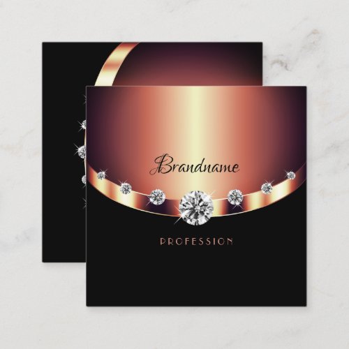 Elegant Rose Gold Black Sparkling Jewels Diamonds Square Business Card