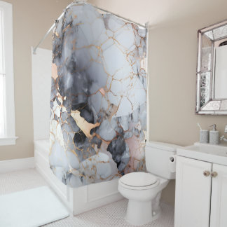 Elegant Rose Gold Black White Marble Shower Curtain