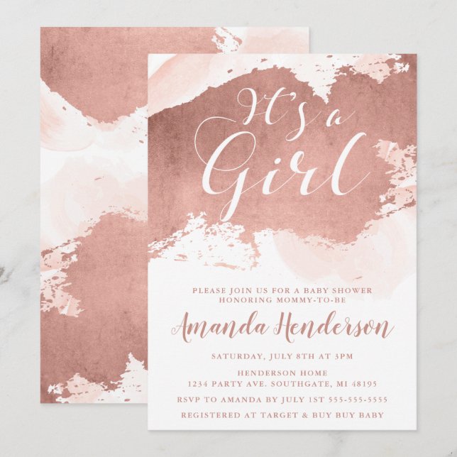 Elegant Rose Gold & Blush Baby Shower Invitation (Front/Back)