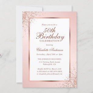 Elegant Rose Gold Blush Confetti 50th Birthday Invitation