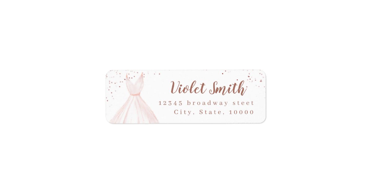 Elegant rose gold & blush dress return address label | Zazzle