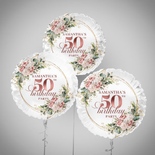 Elegant Rose Gold Blush Floral 50th Birthday Party Balloon