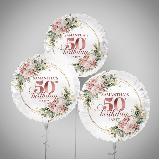 Elegant Rose Gold Blush Floral 50th Birthday Party Balloon (Elegant Rose Gold Blush Floral 50th Birthday Party Balloon

)