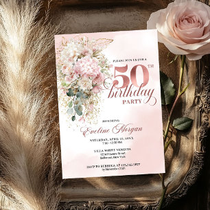 Elegant Rose Gold Blush Floral 50th Birthday Party Invitation