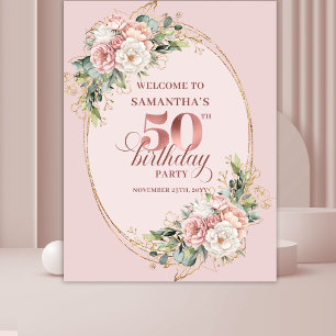 Elegant Rose Gold Blush Floral 50th Birthday   Tapestry