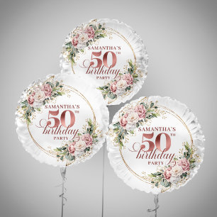 Elegant Rose Gold Blush Flowers 50th Birthday Gift Balloon