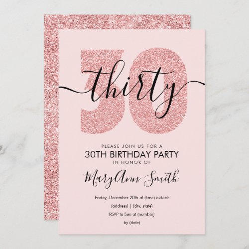 Elegant Rose Gold Blush Glitter 30th Birthday  Invitation