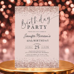 Elegant Rose Gold Blush Glitter 40th Birthday Invitation<br><div class="desc">Celebrate 40 fabulous years with this Elegant Rose Gold Blush Glitter Birthday Invitation! Designed with a soft blush pink background and sparkling faux rose gold glitter accents, this invitation sets the tone for a chic and stylish celebration. Fully editable, it allows you to customize the age, name, and party details—making...</div>