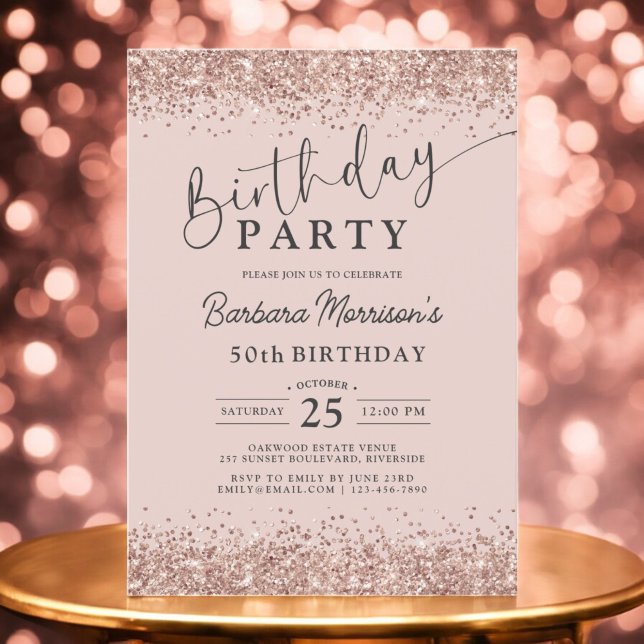 Elegant Rose Gold Blush Glitter 50th Birthday Invitation (Creator Uploaded)