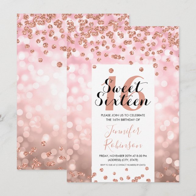 Elegant Rose Gold Blush Glitter Sweet 16 Invitation (Front/Back)