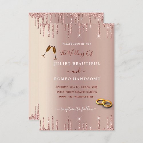 Elegant Rose Gold Blush Glitter Wedding Invitation