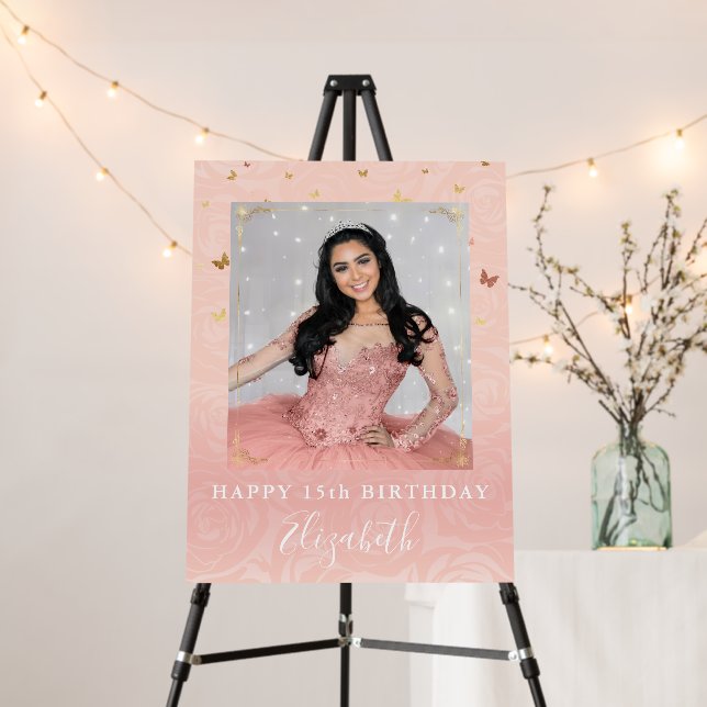 Elegant Rose Gold Blush Pink Birthday Party Photo Foam Board (In Situ (Stand))