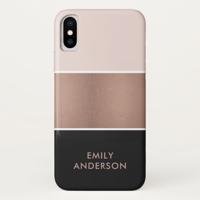 ELEGANT ROSE GOLD BLUSH PINK COPPER BLACK STRIPS Case-Mate iPhone CASE (Back)