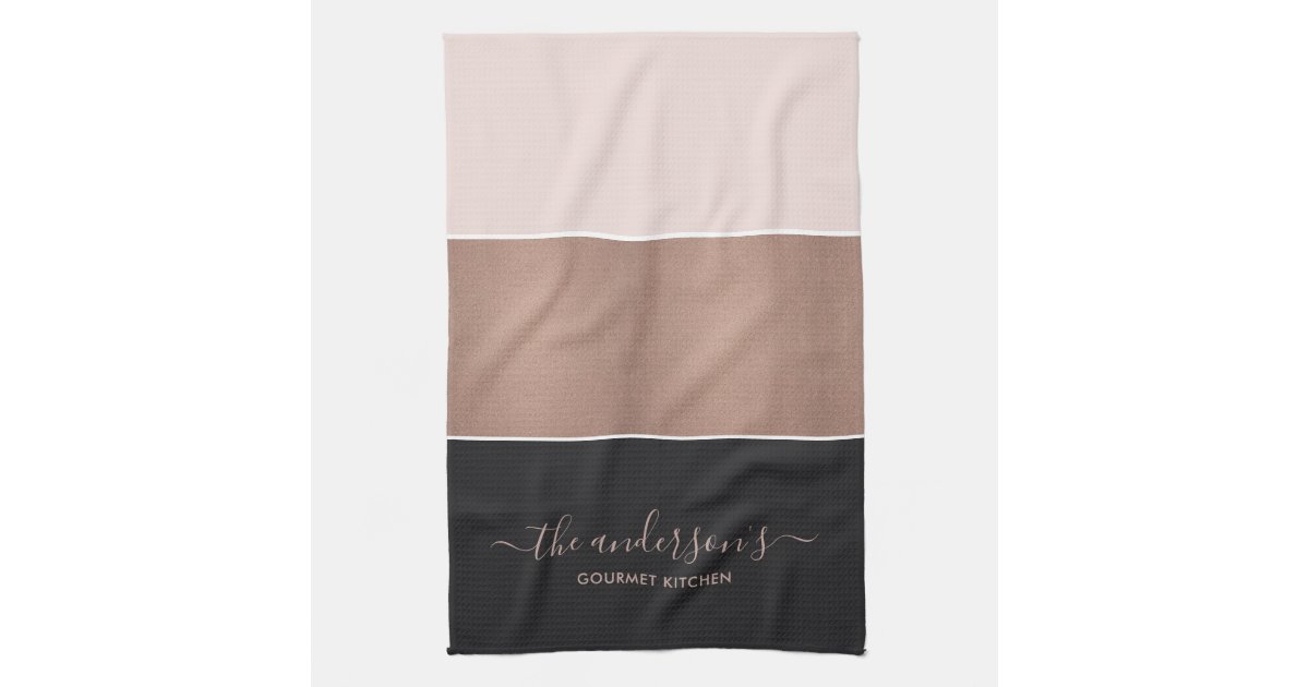 ELEGANT ROSE GOLD BLUSH PINK COPPER BLACK STRIPS KITCHEN TOWEL Zazzle