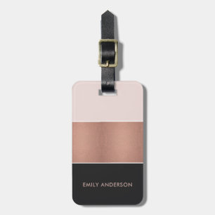 ELEGANT ROSE GOLD BLUSH PINK COPPER BLACK STRIPS LUGGAGE TAG