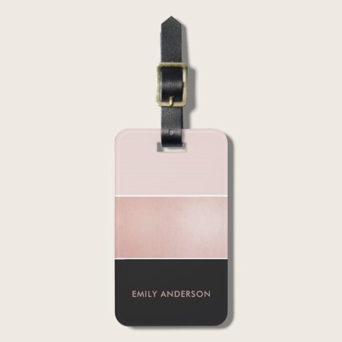 ELEGANT ROSE GOLD BLUSH PINK COPPER BLACK STRIPS LUGGAGE TAG