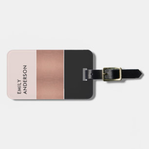 ELEGANT ROSE GOLD BLUSH PINK COPPER BLACK STRIPS LUGGAGE TAG