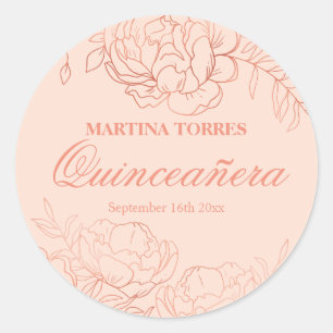 Elegant Rose Gold Blush Pink Floral Quinceanera Classic Round Sticker